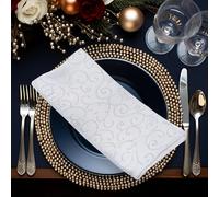 Trimming Shop White Damask Cloth Napkins (20 Pack) 20 x 20 Inch, 100% Polyester Dinner Napkins with Elegant Swirl Pattern for Christmas, Weddings, Parties, Home Decor Reusable & Washable