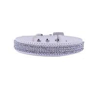 Trimming Shop White Diamante Dog Collar Soft PU Leather 4 Row Bling Sparkling Rhinestone Collar for Small Dogs & Cats | Perfect Decorative Pet Accessory for Wedding Show Birthday Party (Medium - 37cm)