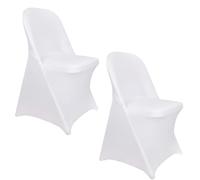 Trimming Shop White Folding Chair Covers - Fitted Stretch Spandex, 2pcs | Protective & Wrinkle Resistant Dining Chair Slipcovers for Weddings Ceremony Hotel Banquets Events Party Decoration