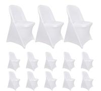 Trimming Shop White Folding Chair Covers - Fitted Stretch Spandex, 30pcs | Protective & Wrinkle Resistant Dining Chair Slipcovers for Weddings Ceremony Hotel Banquets Events Party Decoration