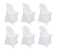 Trimming Shop White Folding Chair Covers - Fitted Stretch Spandex, 6pcs | Protective & Wrinkle Resistant Dining Chair Slipcovers for Weddings Ceremony Hotel Banquets Events Party Decoration
