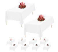 Trimming Shop White Rectangle Polyester Tablecloth, 70" x 108" Premium Linen Table Cover, Washable Fabric Table Cloth for Dining Table, Banquet, Wedding, Christmas, Birthday, Parties, 10pcs