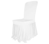 Trimming Shop White Skirt Style Spandex Polyester Chair Cover, Stretchable Removable Washable Protective Slipcovers with Elasticated Foot Pockets for Weddings, Banquets, Events & Dining, Pack of 100