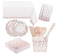 Trimming Shop White with Rose Gold Disposable Party Tableware Set, 81pcs