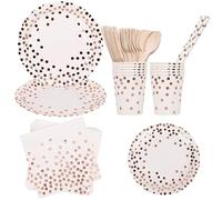 Trimming Shop White with Rose Gold Polka Dot Party Tableware Set, 80 Pieces