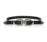 Trimming Shop Women’s Black Vintage Style Double Buckle Belt PU Leather Western Waist Belt Adjustable Ladies Fashion Belt for Casual Wear, Dresses, Jeans, Boho Outfits, Stylish Cowgirl Accessories