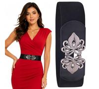 Trimming Shop Women's Belt Stretchable Elasticated Waist Belt | 60mm Wide, One Size Fits 31 - 35 Clasp Buckle Cinches Belt Vintage Belt Elastic Band Clip-On Cinch Fashion Accessory