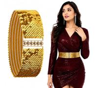 Trimming Shop Womens Gold Waist Belt Glitter Sequin Elasticated 52cm