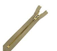 Trimming Shop YKK Closed End Nylon Beige Zipper, Heavy Duty Sewing Zipper Golden Brass Teeth/Head Durable Zip for Denim Clothes, Jeans, Trousers, Purses, 8 Inch (20cm), 1pc