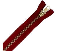 Trimming Shop YKK Open End Nylon Red Zipper, Medium Weight Sewing Zip, Brass Golden Teeth/Head Durable Zip for Jackets, Dresses, DIY Crafts Projects, 16" (41cm), 1pc