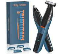 TRIMTITANS Body Hair Trimmer for Men, Mens Body Groomer with Beard & Nose Trimmer, Dual-Head, No Nick Shaver Electric Razor for Face, Pubic Hair, All-in-One Ultra-Sharp Blade