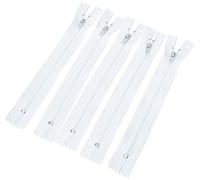 Trimz 18cm (~7inch) White one Way end Stop Zip with 4mm Teeth 5 Pcs, Polyester, 18 cm