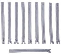 Trimz 30cm (~12inch) Grey one Way end Stop Zip with 4mm Teeth 10 Pcs, Polyester, 30 cm