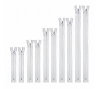 Trimz Dressmaker's Zip Kit - 10 White Autolock Zips in 5 Sizes (15cm, 18cm, 25cm, 30cm, 45cm x 2 Each) - Closed End Nylon Zips with 4mm Teeth for Sewing & Dressmaking