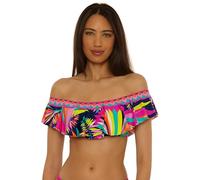Trina Turk Womens Paralia Ruffle Bikini Top, Off Shoulder, Swimwear Separates for Women, Multicolor, 14