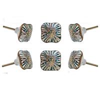 TRINCA-FERRO Set of 6 Salah Square Ceramic Cabinet Drawer Knobs for Kitchen Cabinets and Drawers Ceramic Drawer Knobs Decorative Cabinet Hardware for Dresser Cupboard Wardrobe Bathroom Bedroom Office