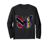 Trinidad and Barbados Mix Butterfly Half Trinidadian Bajan Long Sleeve T-Shirt
