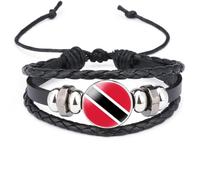 Trinidad And Tobago Flag Bracelet - North America Countries 2 Pcs Multi-Layer Braided Leather Bangle, Adjustable Wristband Souvenir Jewellery Gift For Men Women,Black,Long:18Cm