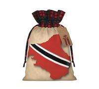 Trinidad And Tobago Flag Map Print Christmas Party Gift Bags, Linen Drawstring Xmas Holiday Wedding Treat Candy Jewelry Sacks, Color Blocking Plaid Fabric