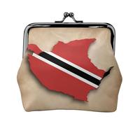 Trinidad and Tobago Map like a bird small makeup bag for purse,kiss lock bank card storage bag retro compact multifunctional change bag, Black, One Size, Art Deco