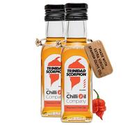 Trinidad Scorpion Chilli Oil, 125ml - Hot Sauce with Spanish Extra Virgin Olive Oil & Taiwanese Trinidad Scorpion Chillies - Spicy Sauce Seasoning for Cooking & More by The Chilli Oil Company - 2 Pack