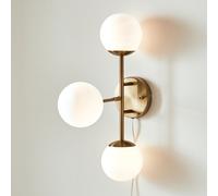 Trinity 3 Arm Wall Light with Plug - Brass & White