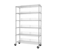 TRINITY EcoStorage Heavy Duty 6-Tier Adjustable Wire Shelving with Wheels and Backstands for Kitchen Organization, Garage Shelving, NSF Certified, 48” W x 18” D x 72-77” H, 800-4800 lb Capacity Chrome