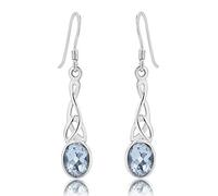 Trinity Knot Sterling Silver Drop Earrings - Blue Topaz Celtic Dangle Earrings