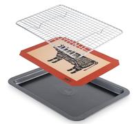 Trinity Provisions Meat Resting Pan - With Wire Rack and Silicone Baking Mat - Dishwasher and Oven Safe Stainless Steel, for Cooking and Cooling Steak, BBQ, Bacon, & More