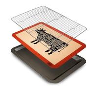 Trinity Provisions Meat Resting Pan - With Wire Rack and Silicone Baking Mat - Dishwasher and Oven Safe Stainless Steel, for Cooking and Cooling Steak, BBQ, Bacon, & More