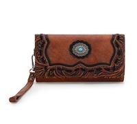 Trinity Ranch Wristlet Wallets for Women Western Wristlet Purse with Detachable Floral Tooled Concho Collection, Brown