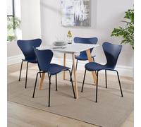 Trinity Table and 4 Penny Chairs Dining Set White Top Wooden Legs Home Source Navy One Size