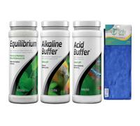 Trinity Treats Equilibrium, Alkaline Buffer, Acid Buffer 300g for Freshwater Aquarium, Including Microfiber Cleaning Cloth
