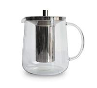 TRINKBASIS Glass Teapot 1 Litre, Handmade, Borosilicate Heat Resistant, Removable Long Stainless Steel Strainer Rustproof and High-Quality Lid, 3 Pieces, for Loose Tea, for 4-8 Cups
