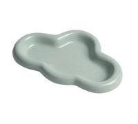 Trinket Dish 2pcs Jewelry Dish Ceramics Multipurpose Cloud Tray Watch Keys Plate Organizer for Bedside Table(Matte Green)