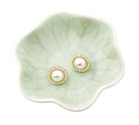 Trinket Dish Exquisite Ceramic Jewelry Tray Elegant Lotus Leaf Shaped Necklace Ring Storage Dish Earring Organizer(GreenB)