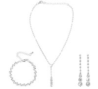 Trinkrittey Silver Bridal Jewelry Set Rhinestone Jewellery Set Necklace Teardrop Dangle Earrings Bracelet Sparkled Bridal Jewelry for Women Bride Bridesmaid Costume Crystal Wedding Accessories