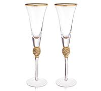 Trinkware Wedding Champagne Flutes - Rhinestone "DIAMOND" Studded Toasting Glasses With Gold Rim - Long Stem, 7oz, 11-inches Tall - Elegant Glassware And Stemware - Set of 2 For Bride And Groom