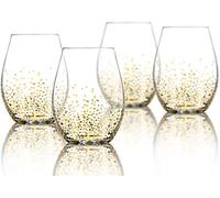 Trinkware Wine Glass - Stemless Wine Glass Set of 4 - Wine Glass Tumbler - 16oz Red Wine Glass - Stemless Wine Glass with Gold Dot Design Goldosa Collection