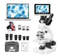 Trinocular Microscope 40x-2000x Magnification Double-Layer Stage with LED Lights on top and Bottom, Thick and Thin Dual Focusing knobs, Professional Biological Microscope (4.3-inch Screen)