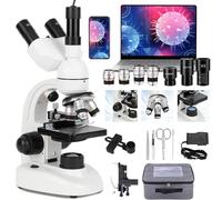 Trinocular Microscope 40x-5000x, Research Grade Trinocular Comp W/Electronic Eyepiece/360° Rotation/Mechanical Stage, Ultra-Precise Focusing,For Students Adults Gifts,White