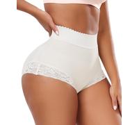 Trinorla Lace Butt Lifting Panty No Visible Panty Lines Comfortable Lace Tummy Control Underwear with Removable Butt Pads, Beige, M
