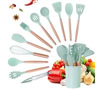Trintion 12 Pcs Kitchen Utensils Set Silicone Cooking Utensil Non-Stick Heat Resistant Baking Cookware Tools with Holder, Spoons, Tongs, Turner (Olive Green)
