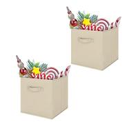 Trintion 2 Pcs Foldable Storage Boxes 27x27x28cm Folding Box Folding Collapsible Organiser for Home and Office(Beige)