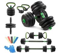 Trintion 20KG 5-in-1 Adjustable Dumbbell Set with Barbell & Kettlebell - Home Gym Weights Set for Men & Women Includes Resistance Bands (5-Pack), Ab Roller & Gloves - Free Weights for Full Body Workou