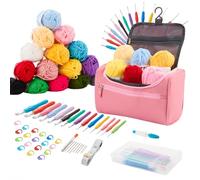Trintion 92Pcs Crochet Hooks Set for Beginners Adults, Crochet Kit, Ergonomic Metal Crochet Hooks 2mm-6mm, Crochet Starter Kit with Wool and Needles, Accessories Color Random (92pcs-Pink)