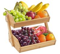 Trintion Bamboo Fruit Basket 2-Tier Bowl Holder Fruit Rack Holder Organiser for Countertop Decorative Fruit Bowl Vegetables Bread Storage Stand for Kitchen Home Decorative Storage