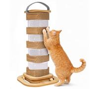 Trintion Cat Scratching Post 74cm Foldable Bottom Tall Cat Claw Scratcher with 4 Toy Ball Natural Sisal Scratch Pole and Soft Carpet Covered Heavy Base Modern Stable Design (62CM 4-Way Rotating)