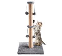 Trintion Cat Scratching Post 74cm Foldable Bottom Tall Cat Claw Scratcher with 4 Toy Ball Natural Sisal Scratch Pole and Soft Carpet Covered Heavy Base Modern Stable Design (Gray 74cm 4Ball)