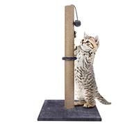 Trintion Cat Scratching Post 74cm Foldable Bottom Tall Cat Claw Scratcher with 4 Toy Ball Natural Sisal Scratch Pole and Soft Carpet Covered Heavy Base Modern Stable Design (Gray 74cm 1Ball)